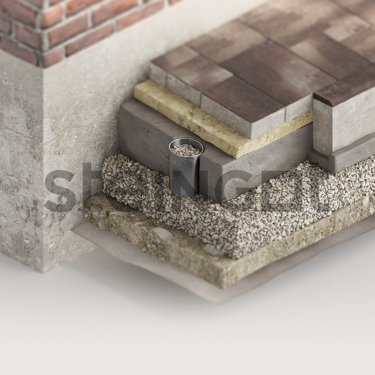 Steingot - укладка на бетонное оcнование влагоприемник отмостка